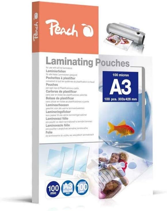 Peach Laminierfolien A3 - 100 mic - 100 pouches - Premiumqualität für beste Laminierergebnisse - kom