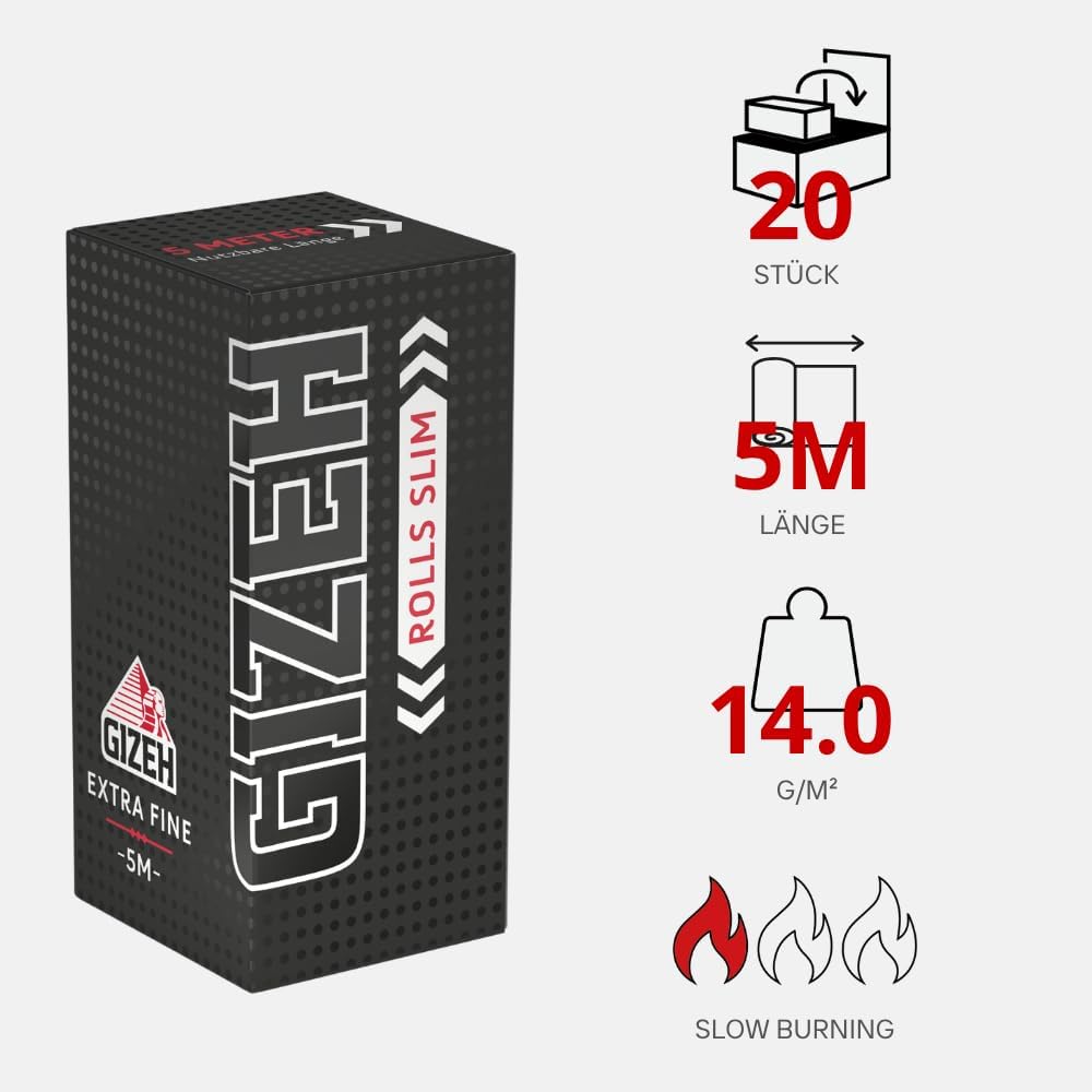 GIZEH BLACK Rolls Slim - Blättchen zum Drehen in individueller Länge – 5 Meter Papier im King Size S