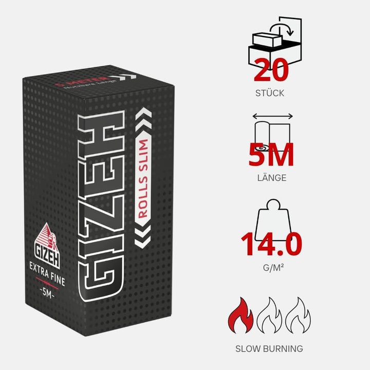 GIZEH BLACK Rolls Slim - Blättchen zum Drehen in individueller Länge – 5 Meter Papier im King Size S