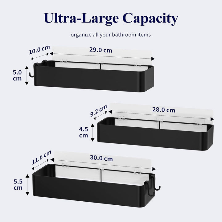 Kitsure Duschablage ohne Bohren - 3 Stück rostfreie Badezimmer Organizer, schnell trocknende Badrega