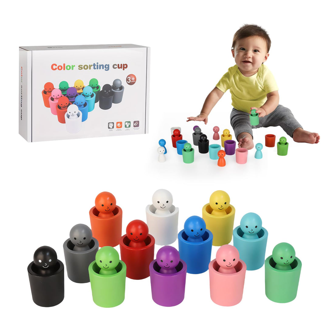 Montessori Spielzeug Farb Sortierbecher - Farberkennung Early Development Toys, Farberkennung Holz S