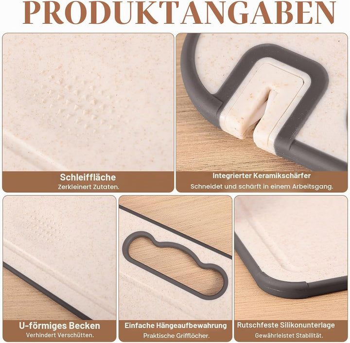 Edelstahl Schneidebrett 2er Set – Doppelseitig aus Edelstahl & Weizenstroh, 36,5 × 24,8 cm – Antibak
