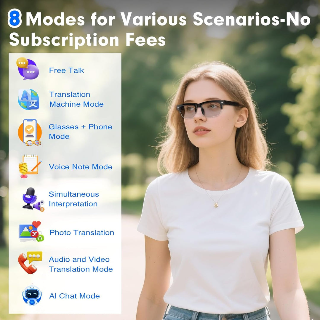 GenXenon AI Smart Glasses, Bluetooth KI Brille mit 164 Sprachen (Echtzeitübersetzung), Photochrome B