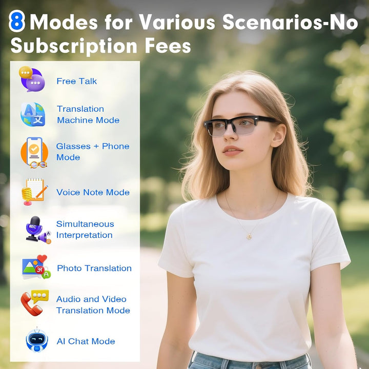 GenXenon AI Smart Glasses, Bluetooth KI Brille mit 164 Sprachen (Echtzeitübersetzung), Photochrome B