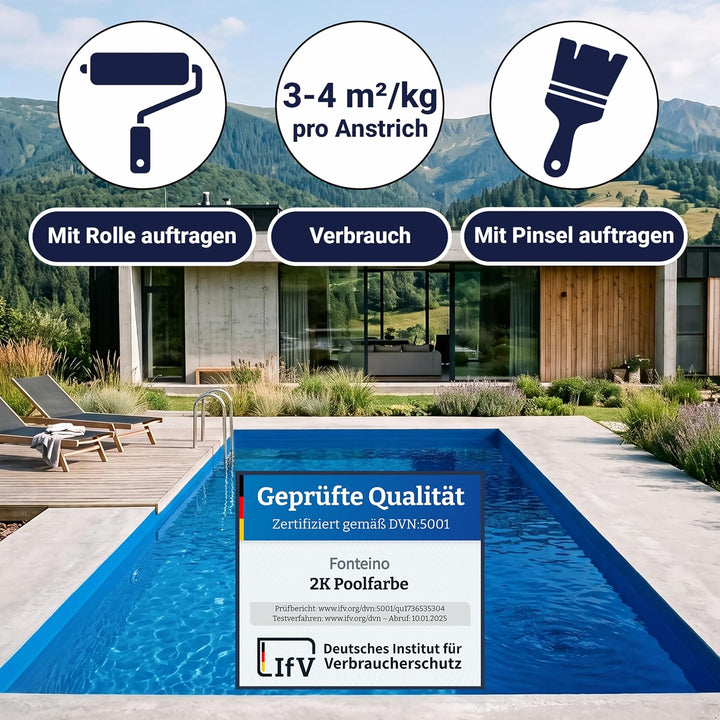 Fonteino 2K Schwimmbadfarbe Poolfarbe Betonbecken Schwimmbeckenfarbe Silbergrau - 5Kg 5 kg (1er Pack
