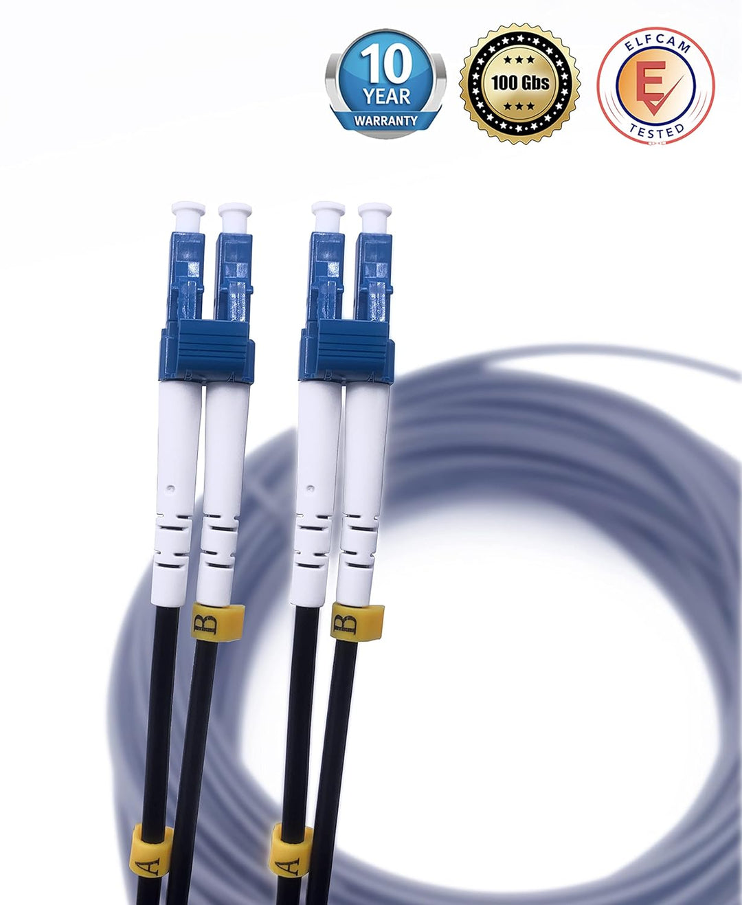 Elfcam® - 250m Gepanzerte Glasfaser-kabel LC/UPC auf LC/UPC OS2 Duplex Singlemode 9/125µm LSZH, LWL-