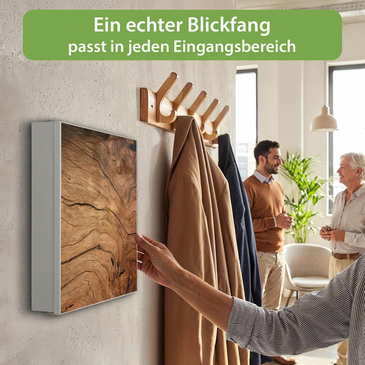 banjado® Grosser Schlüsselkasten Glas/Schlüsselbox 30cm x 30cm mit 50 Haken - Motiv Trockenes Holz/S