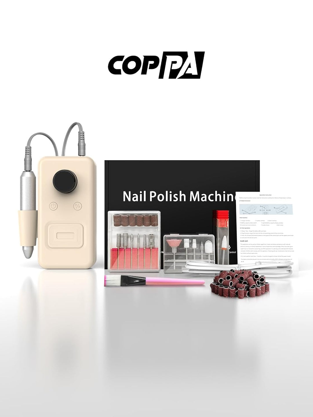 COPPA Nagelfräser, NDK106 Professionell Elektrische Nagelfräser Set mit 12 Bits 31 Schleifbändern, 4