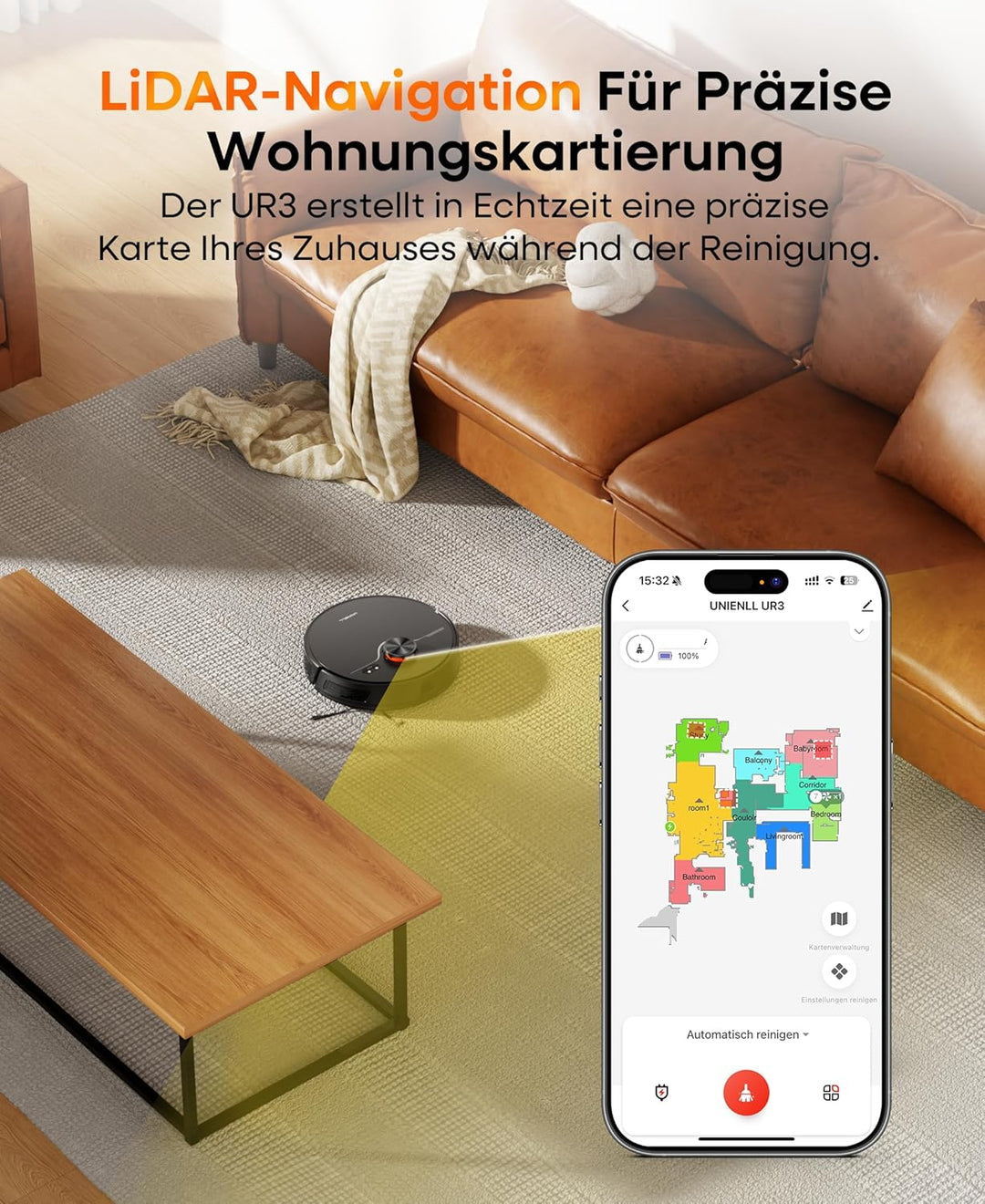Saugroboter mit Wischfunktion 8000Pa, 200Min Laufzeit Staubsauger Roboter mit Absaugstation 3.5L,LiD