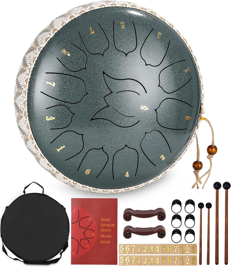 Zungentrommel,12 Zoll 13 Tone Steel Tongue Drum C-Dur Percussion Kit mit Trommelschlägeln,Spezielle