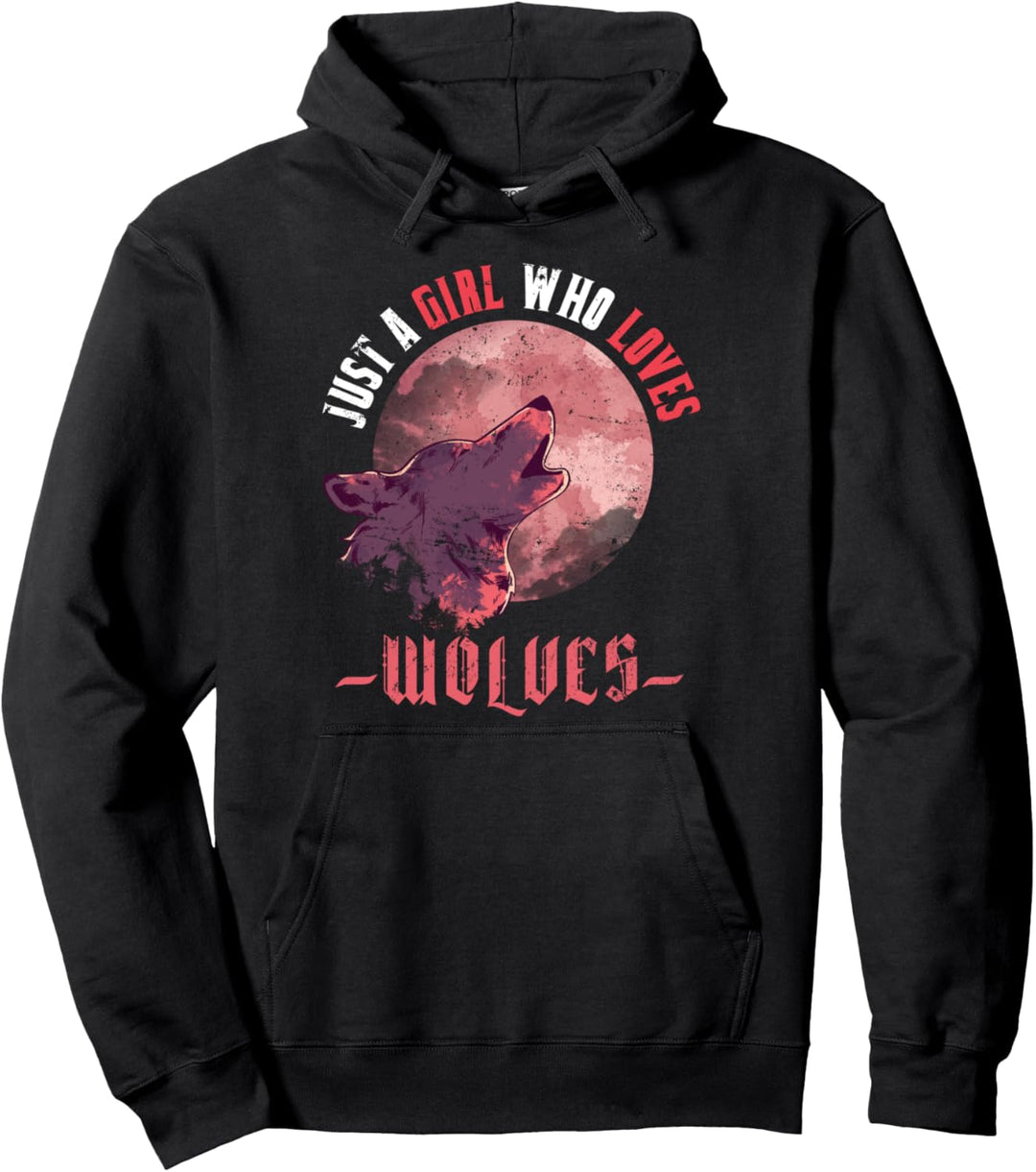 Nur ein Mädchen das Wölfe liebt Vollmond Heulender Wolf Pullover Hoodie