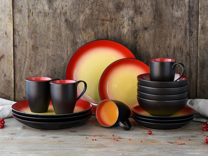 CreaTable, 20200, Serie HOT RED, Geschirrset Kombiservice 16 teilig, 35 x 34 x 35 cm Kombiservice 16