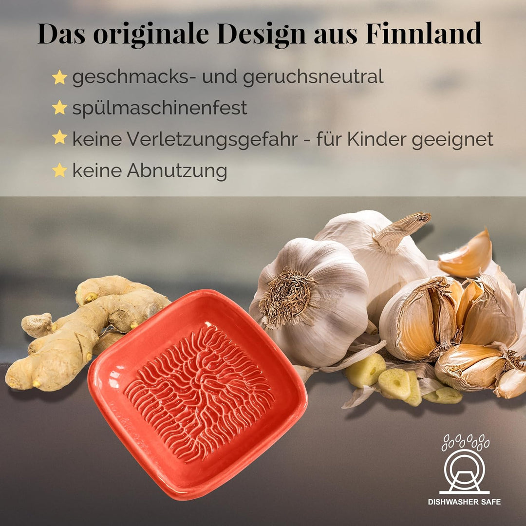 Ceramico Reibeteller &amp; Backpinsel mit Naturborsten, Set aus Keramik für Knoblauch, Ingwer, Muskat, H