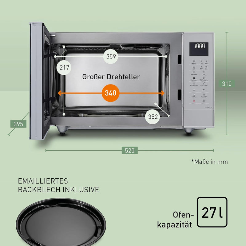 Panasonic NN-CT57 Mikrowelle (1000 Watt, mit Grill und Heissluft, Inverter Mikrowelle, 27 Liter, ger