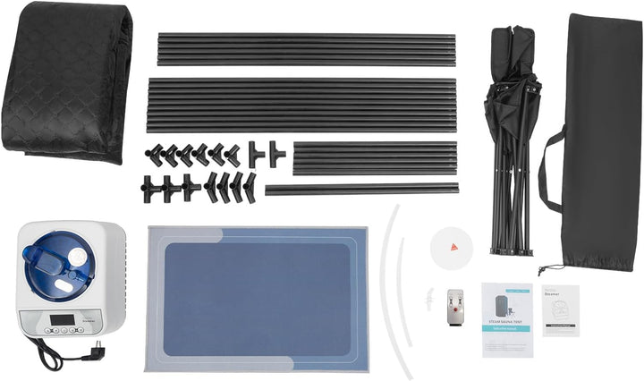 Dampfsauna Set | 5-eckiges Zelt 180 cm hoch | 1350W Dampfer mit 9 Heizstufen | Inkl. Klappstuhl &amp; Ma