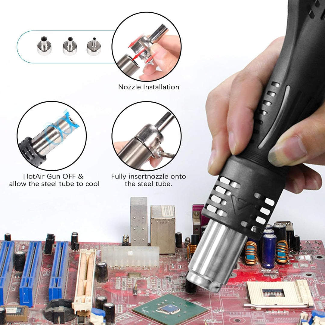 2 in 1 Heissluft Lötstation, 700W Lötstation mit 5 zusätzlichen Lötspitzen und 3 Heissluftdüsen, Hei