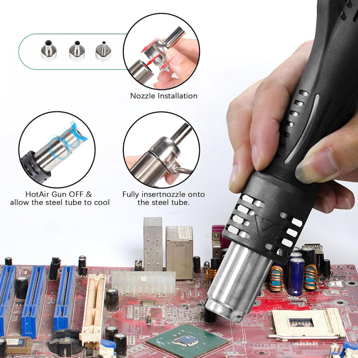 2 in 1 Heissluft Lötstation, 700W Lötstation mit 5 zusätzlichen Lötspitzen und 3 Heissluftdüsen, Hei