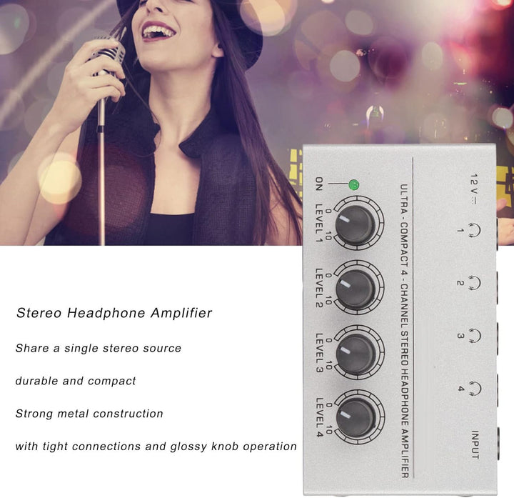 PUSOKEI Kopfhörerverstärker 4-Kanal-Stereo-Kopfhörer-Splitter, Extrem Rauscharmer, Kompakter Kopfhör