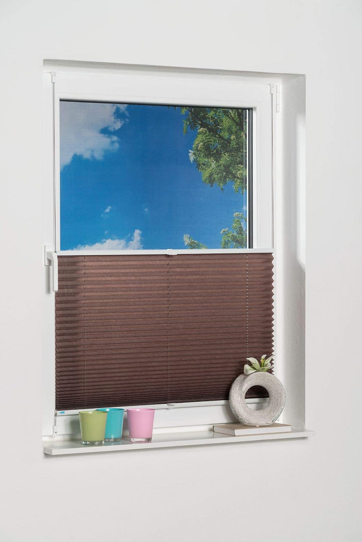 K-home Klemmfix-Plissee 90 x 130 cm (B x L) Mokka Lichtschutz +++ Moderne Crushed Optik +++ 90 x 130