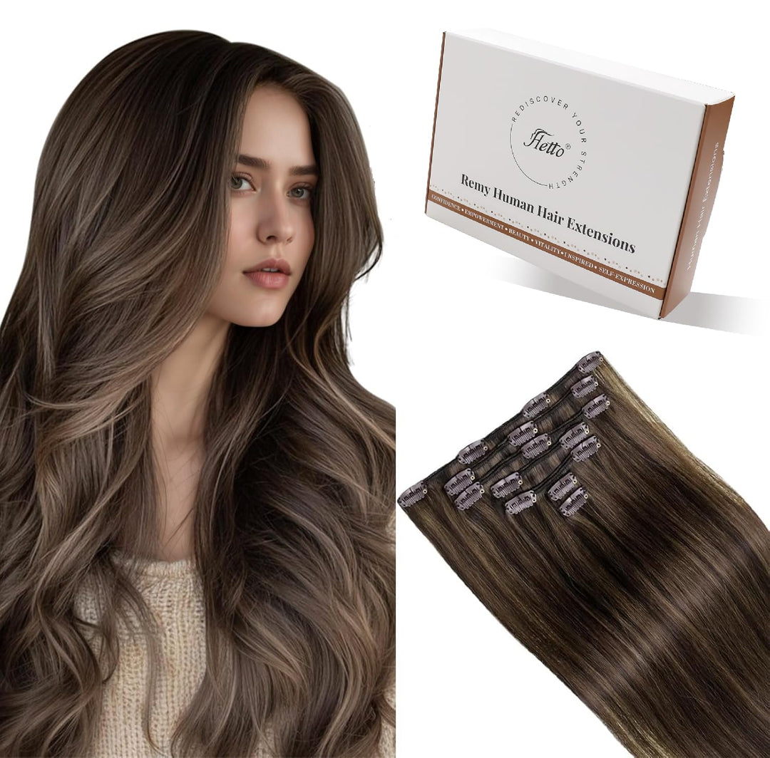 Hetto Clip in Extensions Echthaar Remy Clip in Extensions Echthaar #2/8 Dunkelstes Höhepunkte Hellbr
