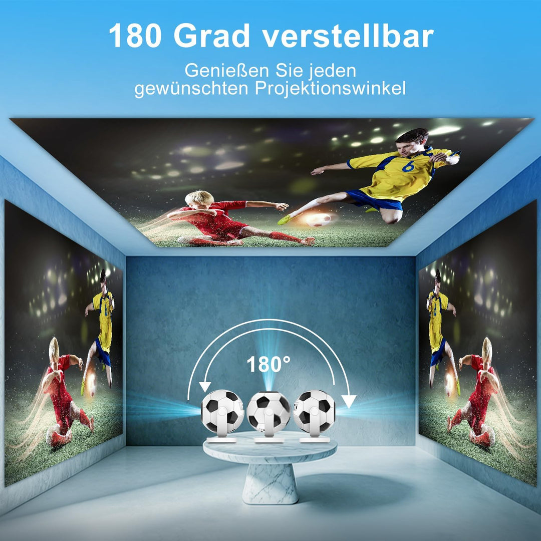 Mini Beamer Unterstützt 4K 2026,Smart Beamer Android 14,360° Fussball-Motiv,Smart Projektor Tragbare