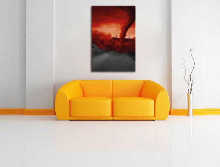 Pixxprint Roter stürmischer Tornado schwarz/weiss / 100x70cm Leinwandbild bespannt auf Holzrahmen/Wa