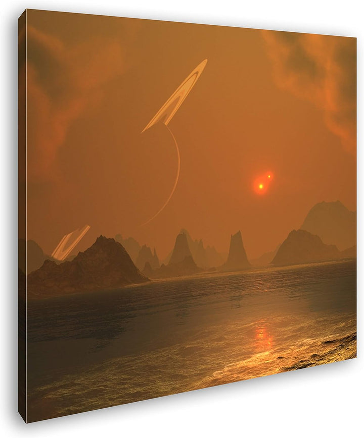 deyoli chaotische Landschaft mit Saturn am Himmel Format: 60x60 als Leinwandbild, Motiv fertig gerah