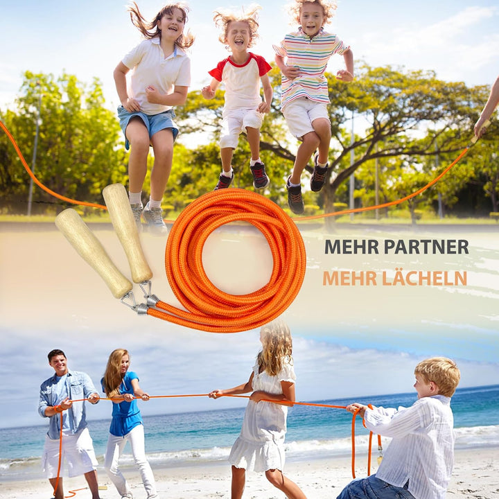 LeapBeast Lange Springseil, Mehrspieler-Seil, Springseil mit Holzgriff für Schule, Sport, Outdoor-Ak