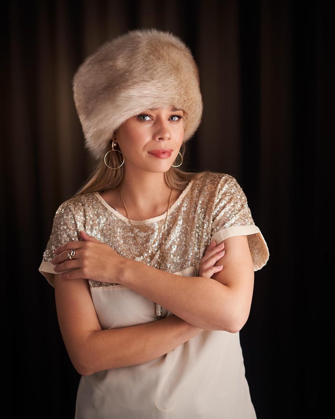 Futrzane Siberian Kosakenmütze - Pelzmütze Damen - Fell Pelz Russische Mütze L Gold Siberian, L Gold