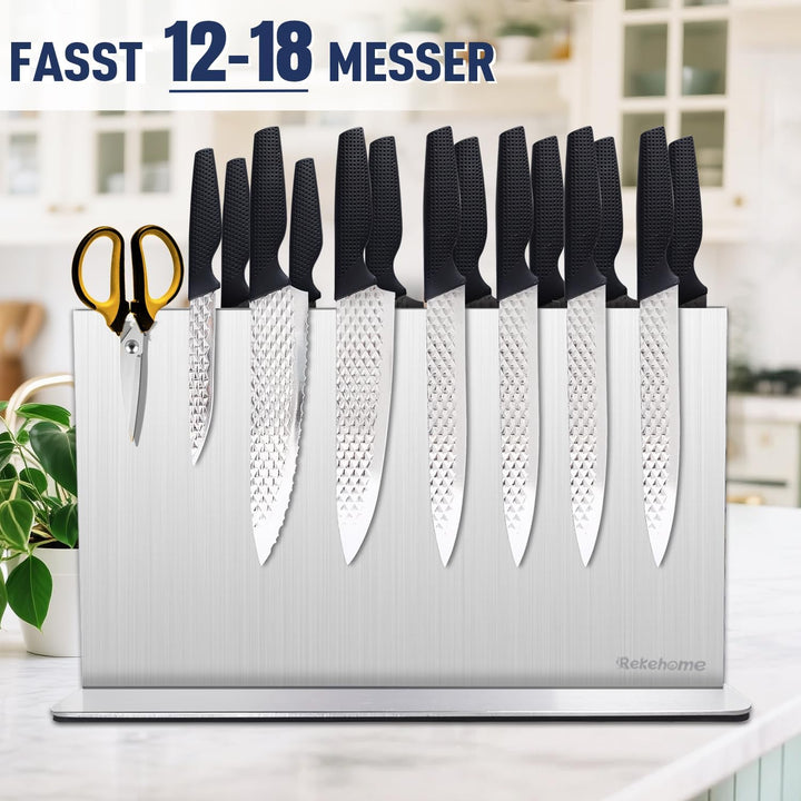 Messerblock magnetischer ohne Messer, 40 cm Silber Messerhalter magnetisch aus 304 Edelstahl, beidse