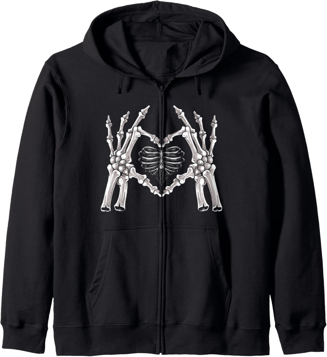 Skelett Rippen Hand Herz Zeichen Kapuzenjacke