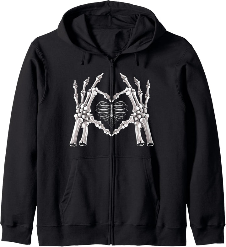 Skelett Rippen Hand Herz Zeichen Kapuzenjacke