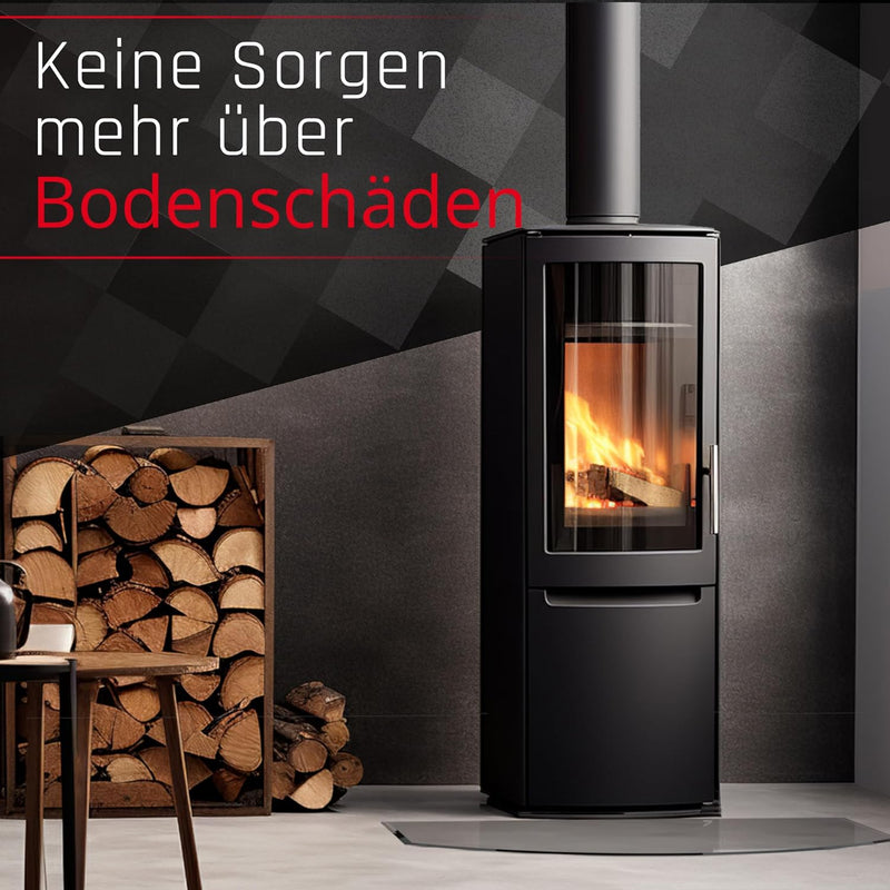BIJON Glasplatte Segmentbogen für Kaminofen mit Dichtlippe, Glasbodenplatte - Funkenschutzplatte Gla