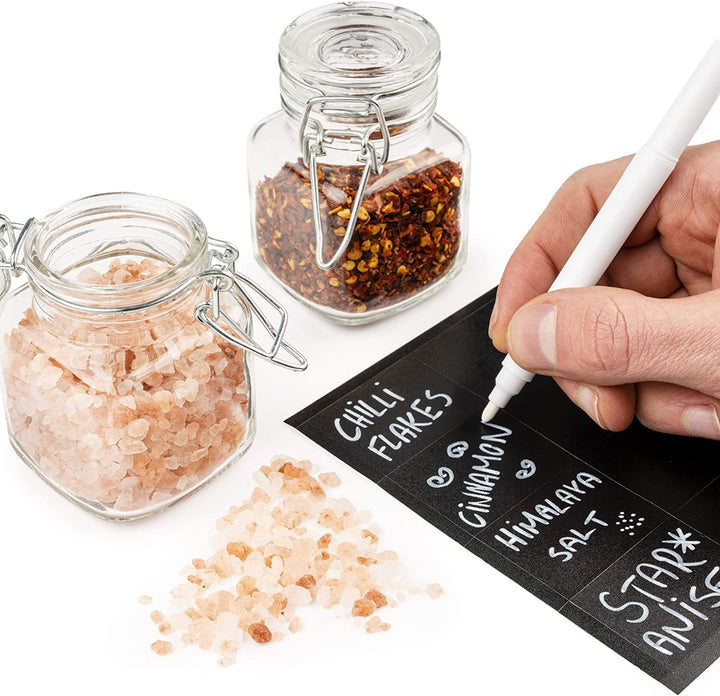 Oak & Steel - 24 Gewürzgläser mit Bügelverschluss, 48 Etiketten und Stift 100ml - Ideal für die Aufb
