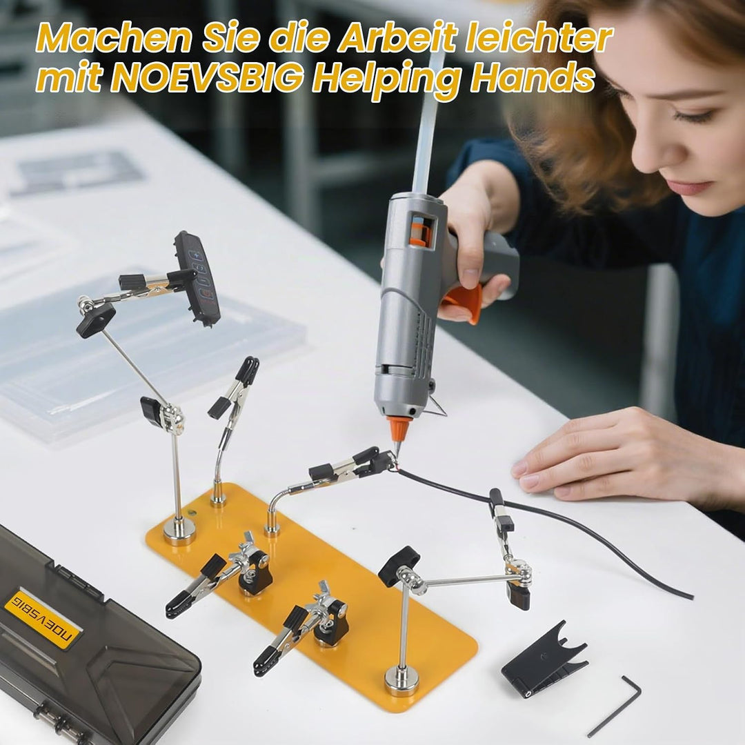 NOEVSBIG Dritte Hand Lötstation mit 6 Flexiblen Armen, stabiler Metallbasis, Lötkolbenhalter, Helfen