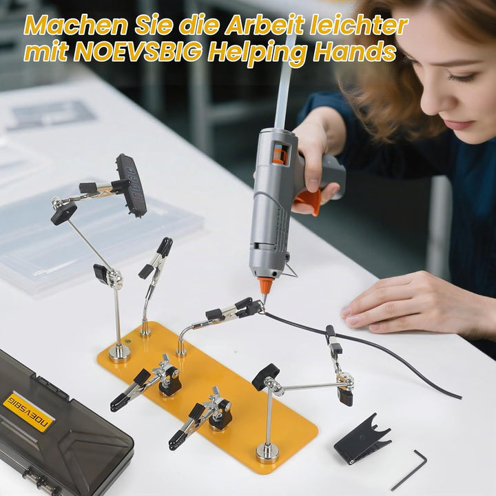 NOEVSBIG Dritte Hand Lötstation mit 6 Flexiblen Armen, stabiler Metallbasis, Lötkolbenhalter, Helfen