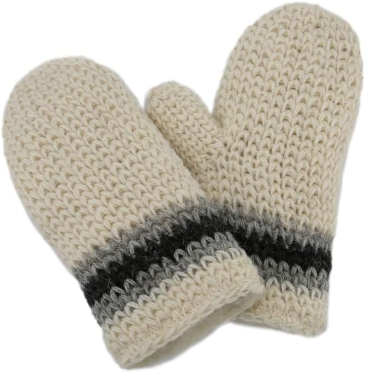 Hollert Handgestrickte Fausthandschuhe Bernie gefüttert Merinowolle Weiss