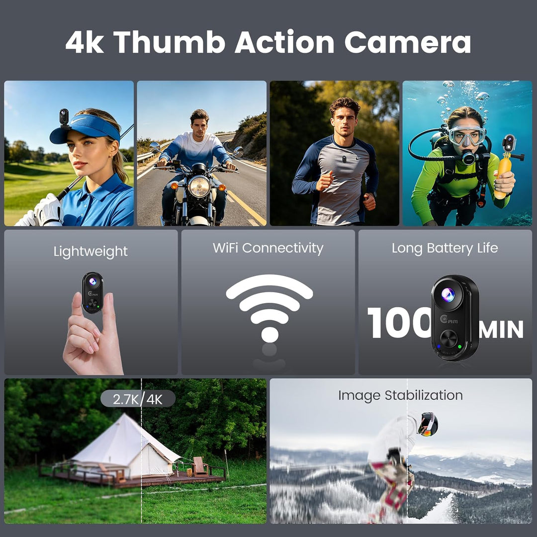 4K Mini Action Cam - 20MP Mini-Körperkamera, Magnetische Bodycam Action-Kamera im Daumengrossen Form
