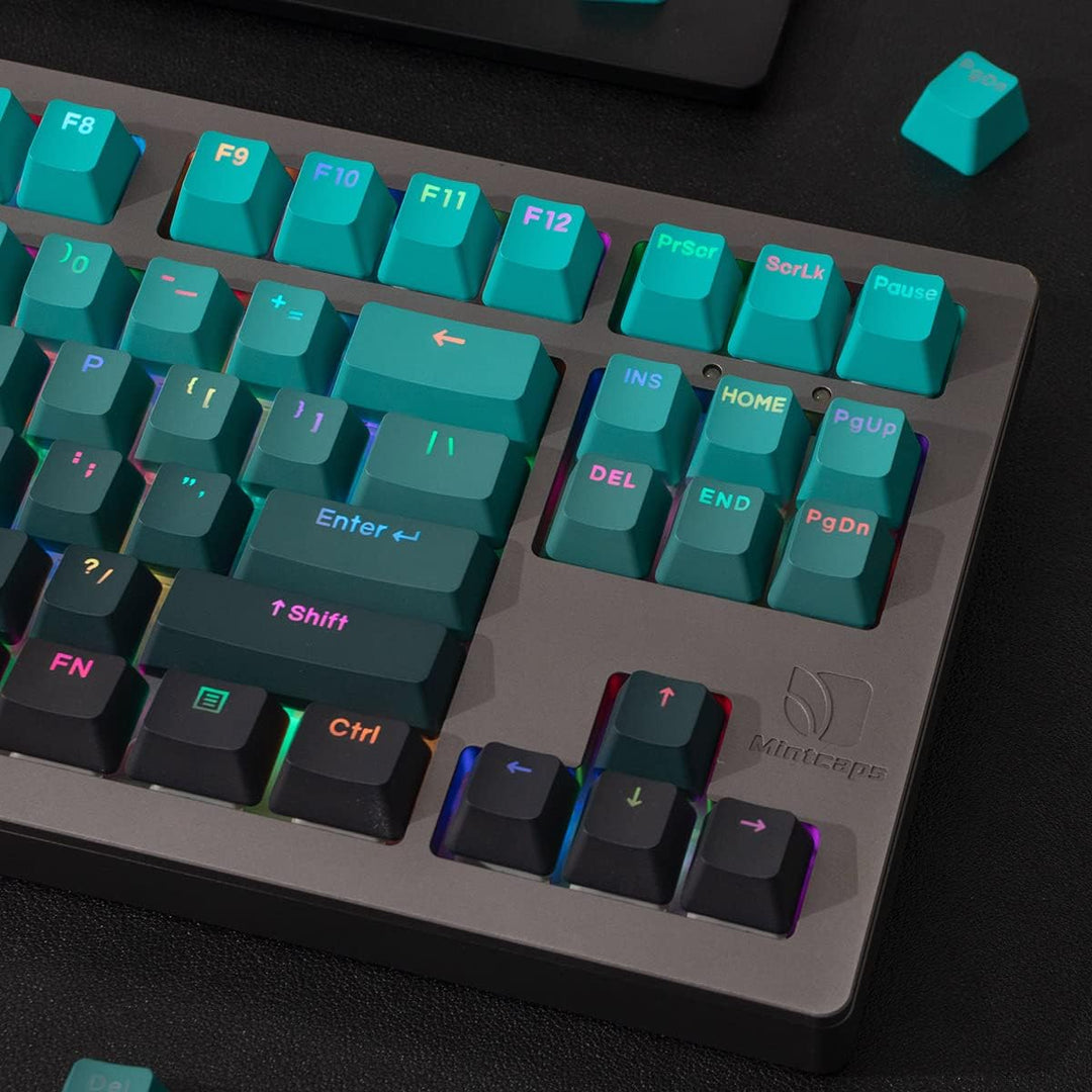 123 Tasten Double Shot PBT Tastenkappen OEM-Profil Farbverlauf Cyan Hintergrundbeleuchtung Tastenkap