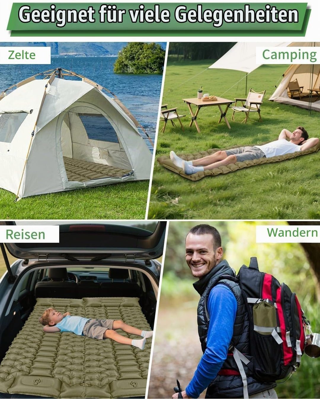 Isomatte Selbstaufblasend, 10cm Dicke Luftmatratze Camping mit Fusspressepumpe und Kissen, Anti-Rips