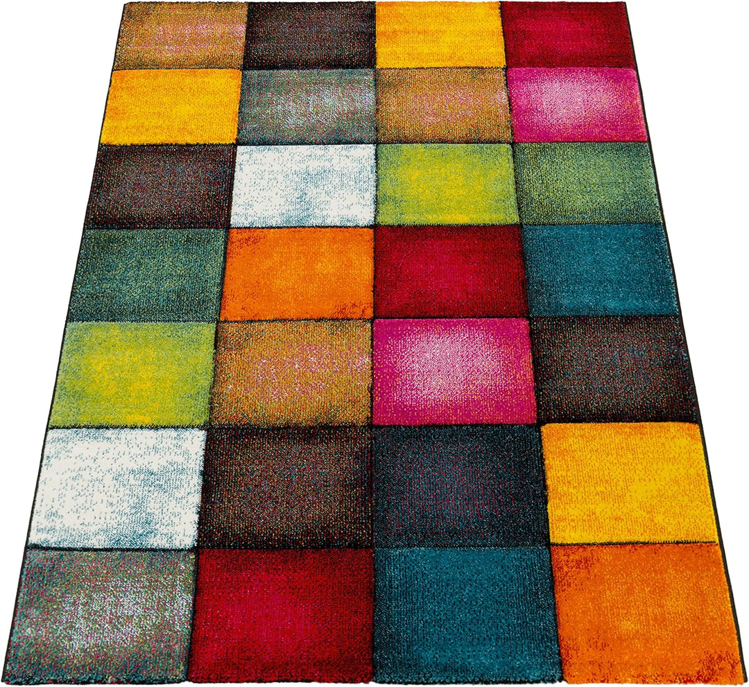 Paco Home Teppich Wohnzimmer Kinderzimmer Kurzflor Moderne 3D Optik Kariert Geometrische Muster, Grö