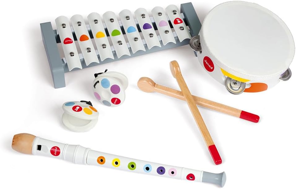 Janod - Confetti Holz-Musikset mit 4 Instrumenten, Musikinstrument für Kinder, Spielzeugnachbildung