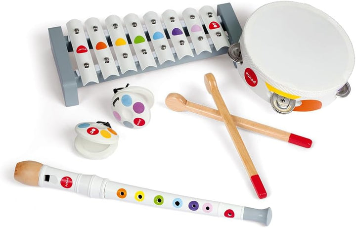 Janod - Confetti Holz-Musikset mit 4 Instrumenten, Musikinstrument für Kinder, Spielzeugnachbildung