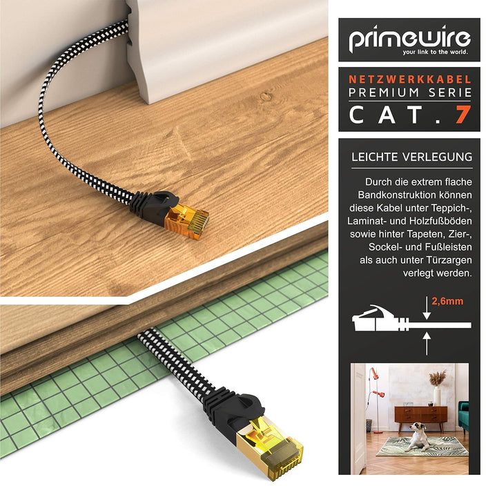 CSL - 30m CAT 7 Netzwerkkabel Flach 10 Gbit/s - Baumwollmantel - LAN Kabel Patchkabel Datenkabel - C