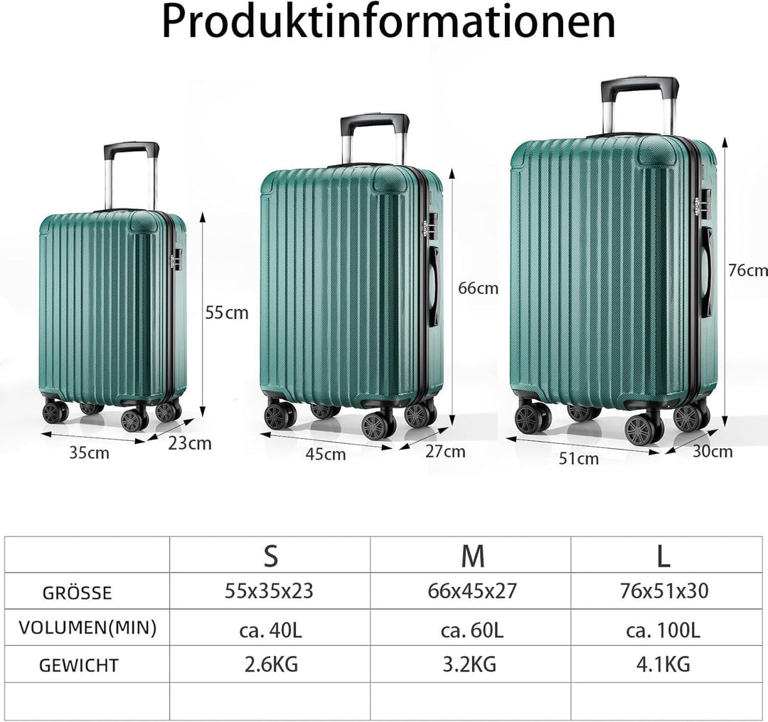 Koffer Set 3-teilig, Hartschalen Hartschalen Reisekoffer, Koffer & Trolleys mit 4 Rollen & Zahlensch