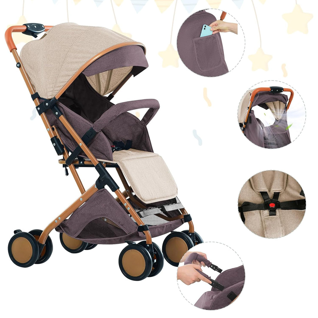 Buggy mit Liegefunktion, Kinderwagen Zusammenklappbar mit Wattepads und Moskitonetzen, Reisebuggy mi