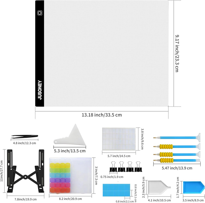 JUSONEY Leuchttisch A4 für diamond painting, Diamond Painting Zubehör Dimmbare Light Pad für Zeichne