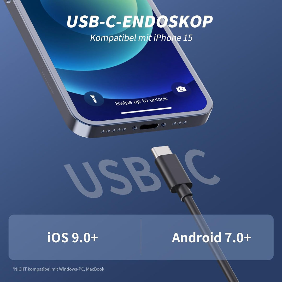 Endoskopkamera mit Licht, 1080P HD Endoskop-Kamera Handy mit Licht Wasserdichtes Ip67 Kein WLAN Erfo