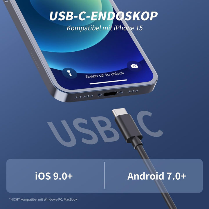 Endoskopkamera mit Licht, 1080P HD Endoskop-Kamera Handy mit Licht Wasserdichtes Ip67 Kein WLAN Erfo