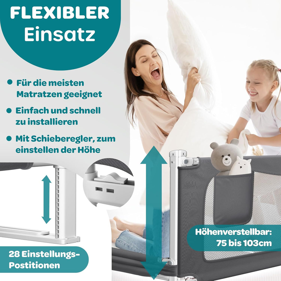KESSER® Bettschutzgitter 180 cm, Bettgitter Kinderbett höhenverstellbar | Rausfallschutz Bett für Ba